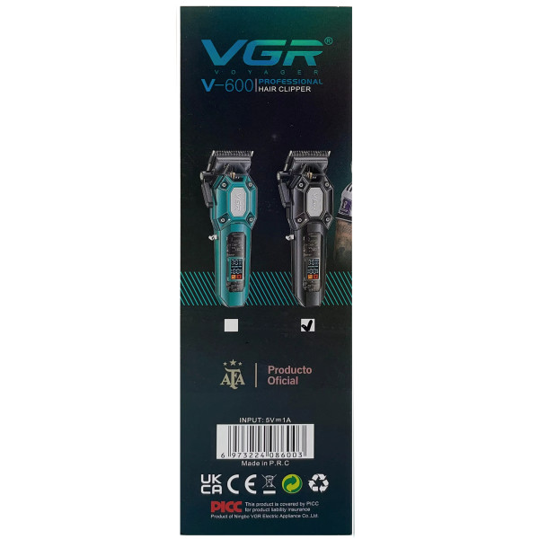 Акумуляторна Машинка Для Стрижки VGR V-600 GREEN 6 Насадок Регулятор Висоти LED Display 7000 RPM
