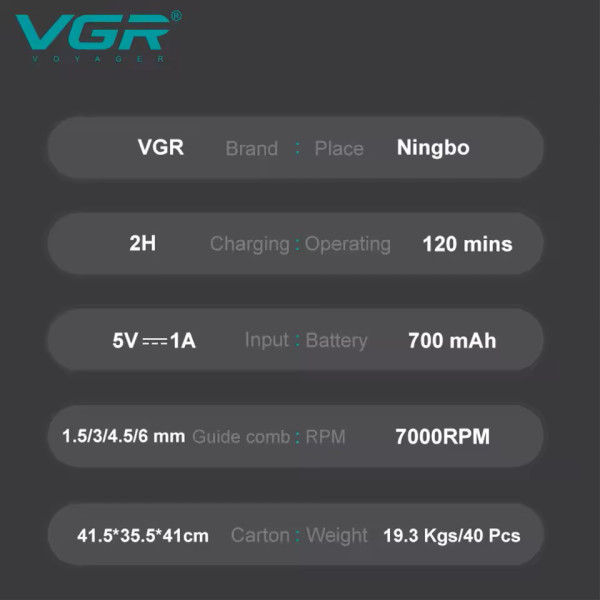 Тример VGR V-900 BLACK 4 Насадки LED Display 7000 RPM Тример VGR V-900 BLACK 4 Насадки LED Display 7000 RPM