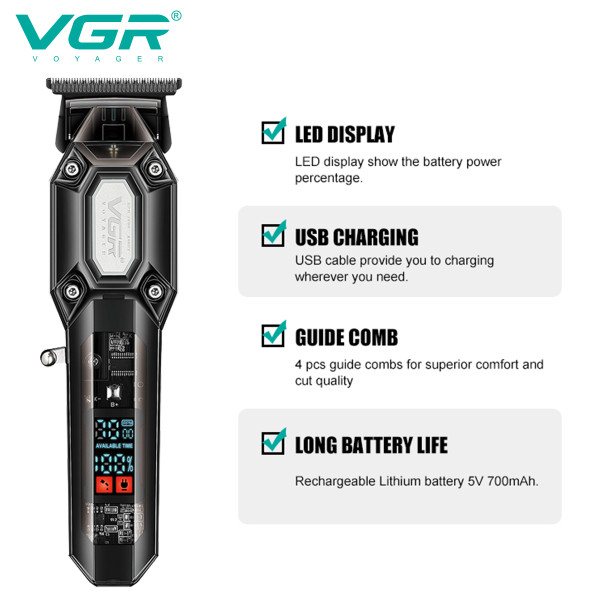 Тример VGR V-900 BLACK 4 Насадки LED Display 7000 RPM Тример VGR V-900 BLACK 4 Насадки LED Display 7000 RPM