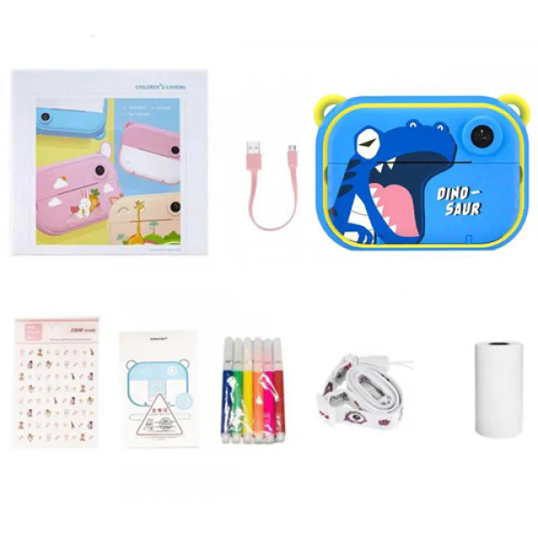 Фотоапарат дитячий миттєвого друку YT008, BLIUE DINOSAUR із підтримкою microSD card, 3Y+