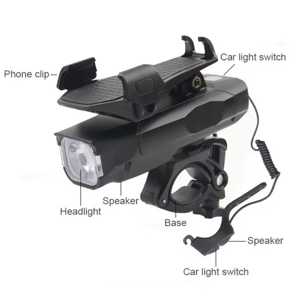 Велосипедна Фара BG-1951/HJ-068 З Сигналом та Тримачем Телефона 5 Режимів Велосипедна Фара BG-1951/HJ-068 З Сигналом та Тримачем Телефона 5 Режимів