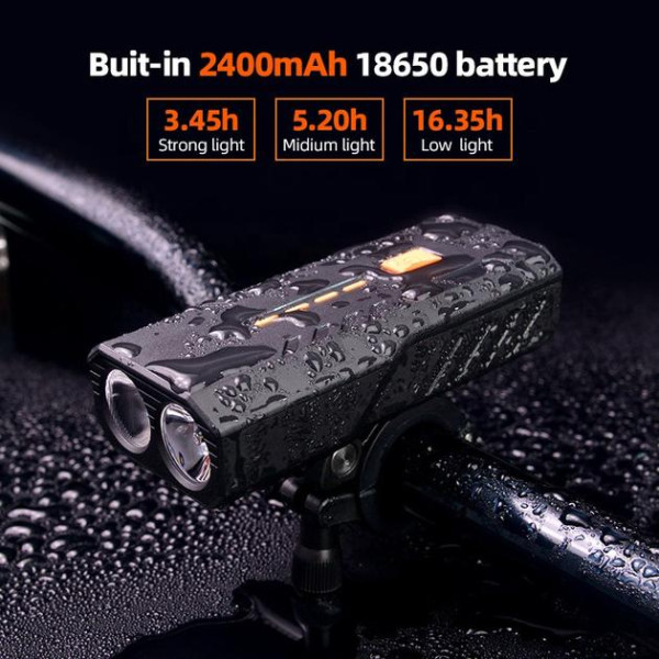 Велофара BC25S, 300LM, Waterproof, Power Bank, Li-Ion аккумулятор, ЗУ Type-C, индикация заряда