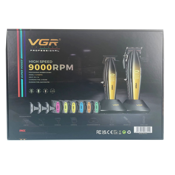 Комплект VGR 2 в 1 V-270&V-992 GOLD, машинка для стрижки и триммер