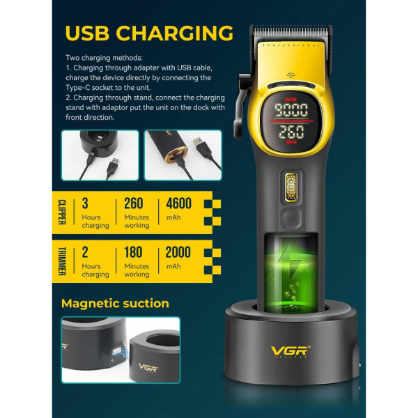 Комплект VGR 2 в 1 V-885 S2 GOLD, акумуляторная машинка для стрижки (clipper) и триммер