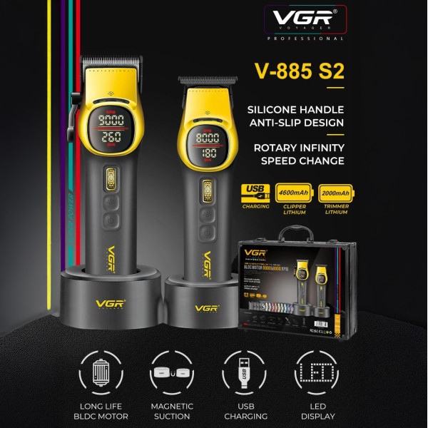 Комплект VGR 2 в 1 V-885 S2 GOLD, акумуляторная машинка для стрижки (clipper) и триммер