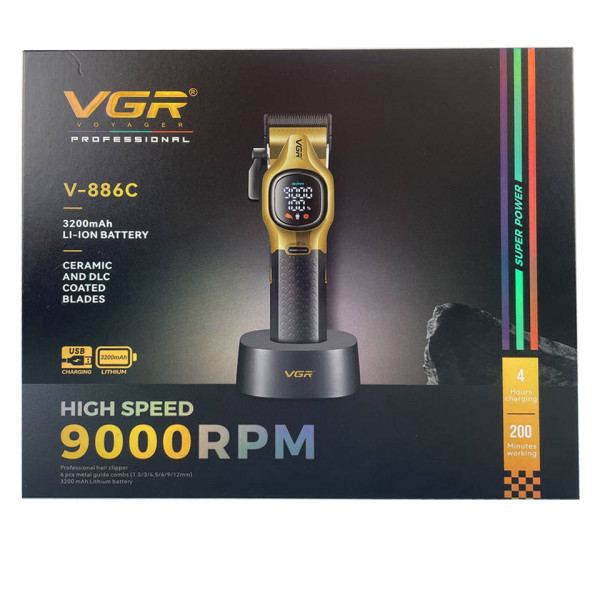 Акумуляторная машинка для стрижки (clipper) VGR V-886C GOLD, LED display, 9000RPM