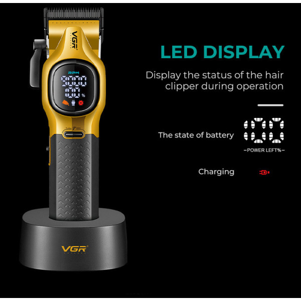 Акумуляторная машинка для стрижки (clipper) VGR V-886C GOLD, LED display, 9000RPM
