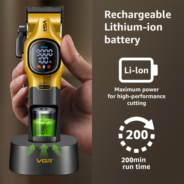 Акумуляторная машинка для стрижки (clipper) VGR V-886C GOLD, LED display, 9000RPM