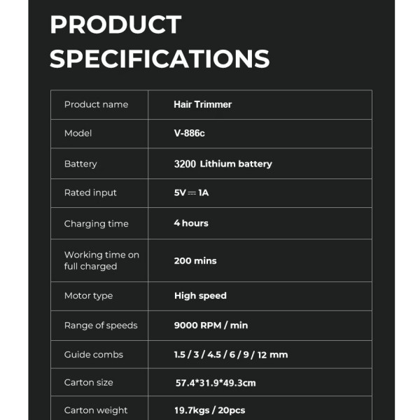 Акумуляторная машинка для стрижки (clipper) VGR V-886C GOLD, LED display, 9000RPM