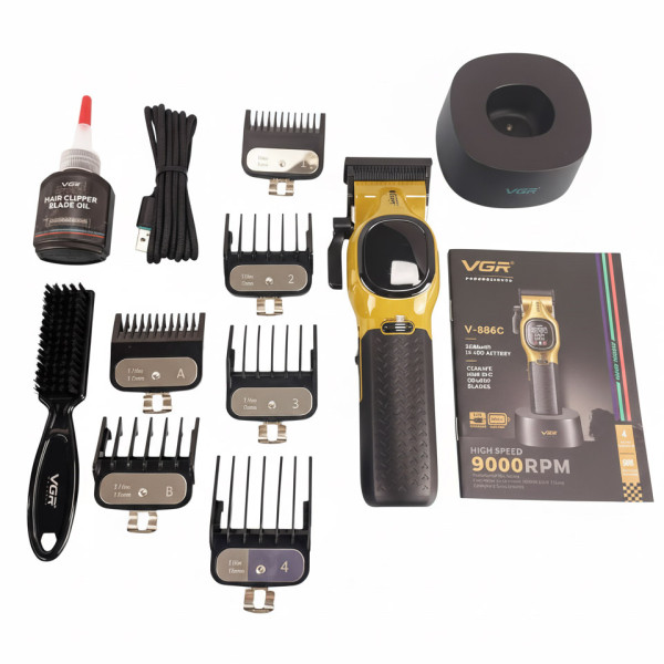 Акумуляторная машинка для стрижки (clipper) VGR V-886C GOLD, LED display, 9000RPM