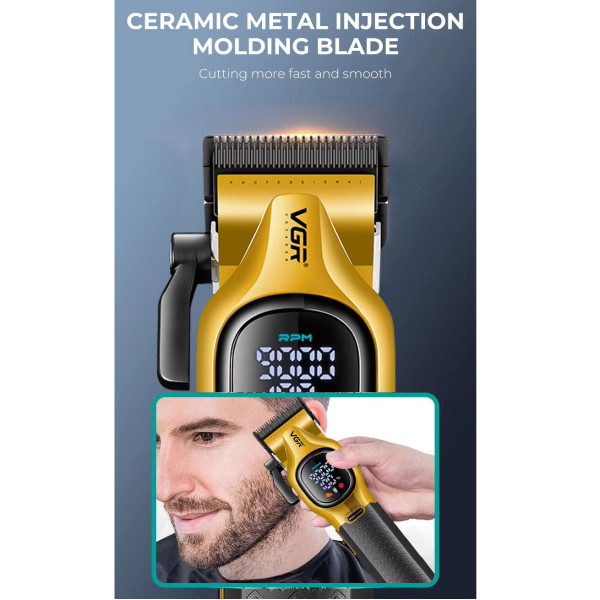 Акумуляторная машинка для стрижки (clipper) VGR V-886C GOLD, LED display, 9000RPM