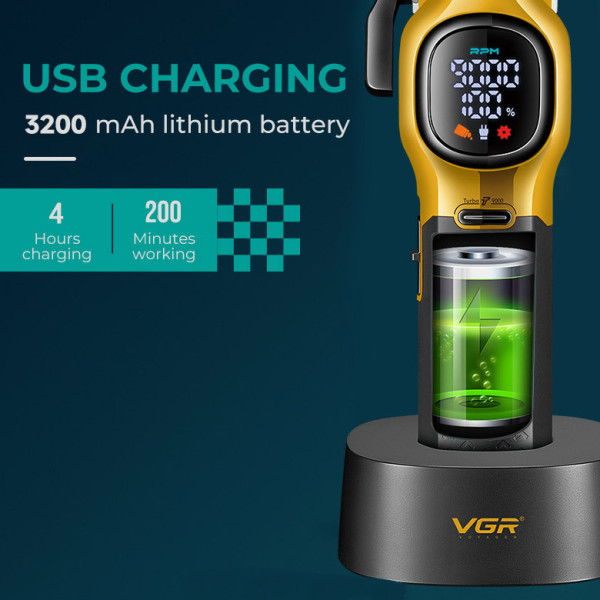 Акумуляторная машинка для стрижки (clipper) VGR V-886C GOLD, LED display, 9000RPM