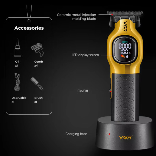 Триммер  VGR V-886T GOLD, 4 насадки, LED display, 8000RPM