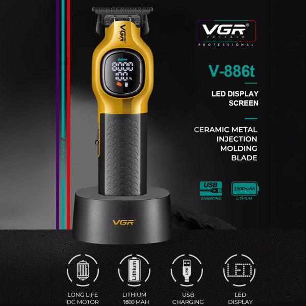 Триммер  VGR V-886T GOLD, 4 насадки, LED display, 8000RPM