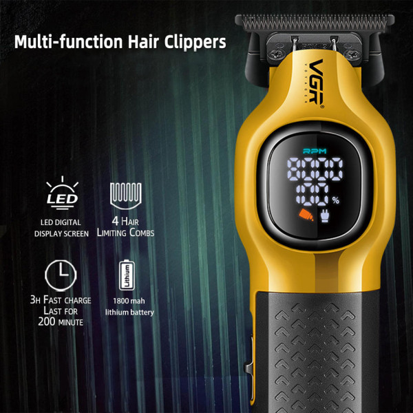 Триммер  VGR V-886T GOLD, 4 насадки, LED display, 8000RPM
