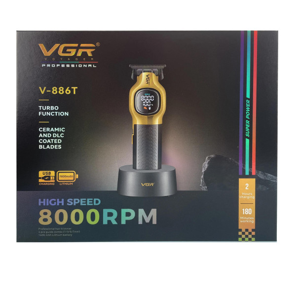 Триммер  VGR V-886T GOLD, 4 насадки, LED display, 8000RPM
