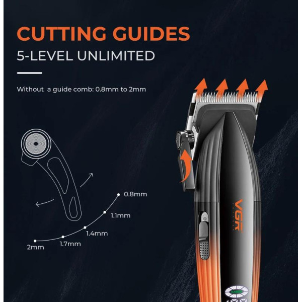 Акумуляторна машинка для стрижки (clipper) VGR V-889C, 6 насадок, LED display, 9000RPM