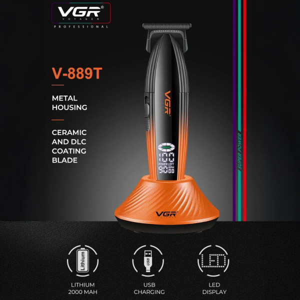 Триммер VGR V-889T, 3 насадки, LED display, 9000RPM