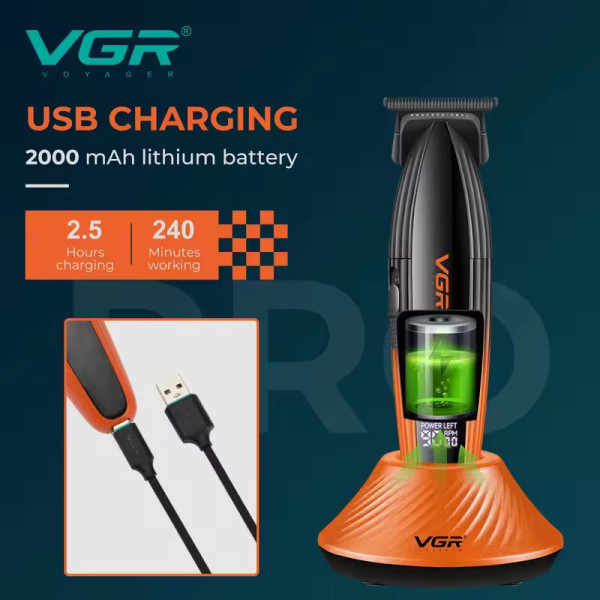 Триммер VGR V-889T, 3 насадки, LED display, 9000RPM