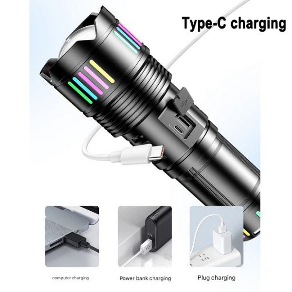 Ліхтар NIGHT VISION FLUORESCENCE C203-1 WHITE LASER LED GT-50W, 4x18650, power bank, ЗУ Type-C, zoom
