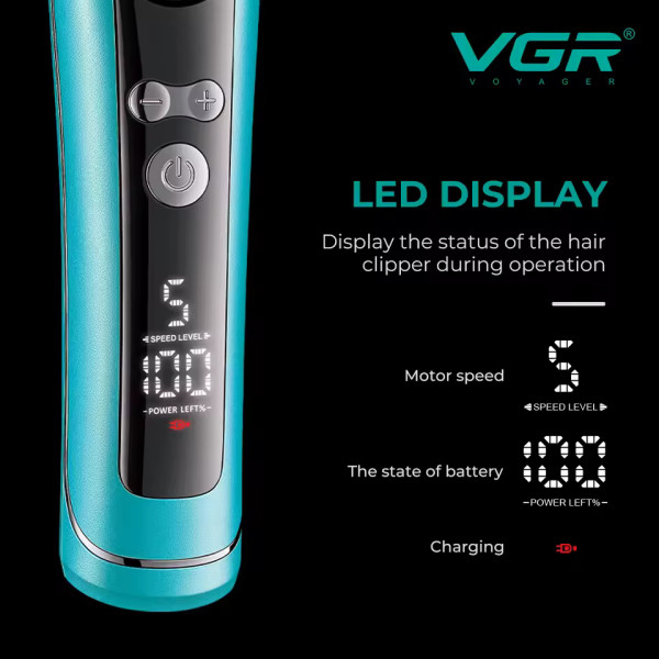 Тример VGR V-299 BLUE 4 Насадки 9000RPM 2000 mAh 5 Рівнів Швидкості LED Display