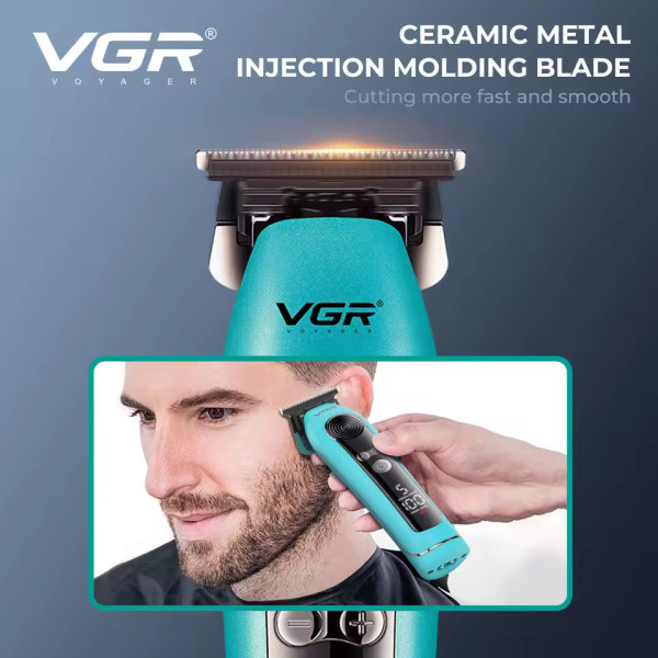 Тример VGR V-299 BLUE 4 Насадки 9000RPM 2000 mAh 5 Рівнів Швидкості LED Display