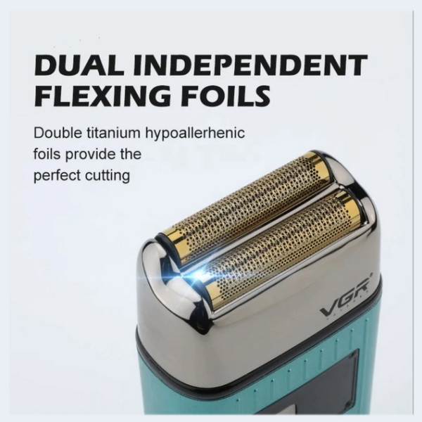 Електробритва VGR V-357 Шейвер GOLD Подвійне Лезо 2 Насадки Висувний Тример IPX6 LED Display