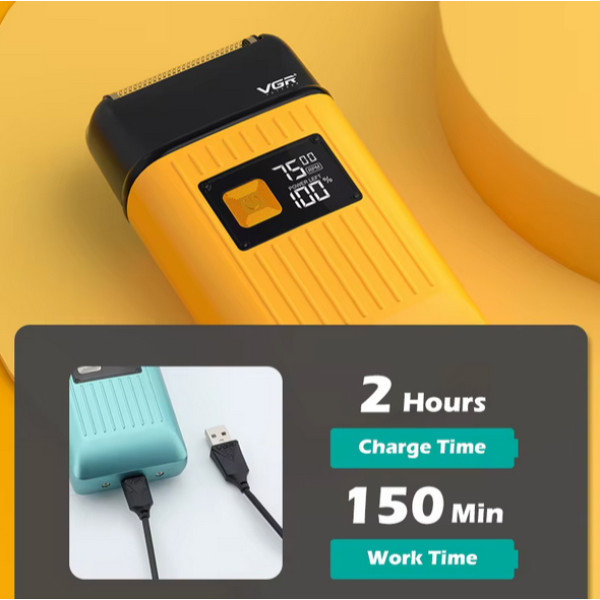 Електробритва VGR V-357 Шейвер GOLD Подвійне Лезо 2 Насадки Висувний Тример IPX6 LED Display