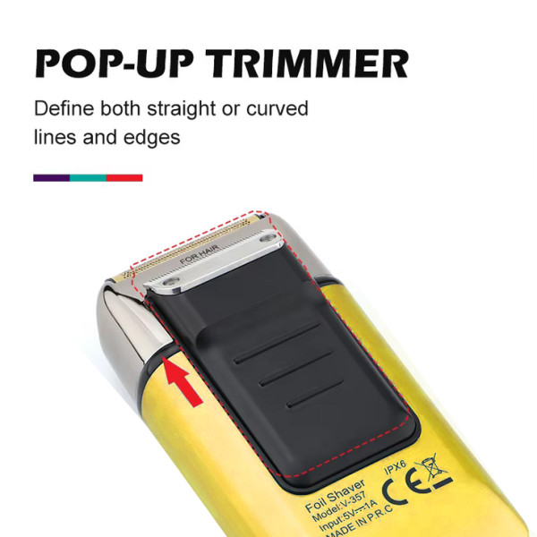 Електробритва VGR V-357 Шейвер GOLD Подвійне Лезо 2 Насадки Висувний Тример IPX6 LED Display