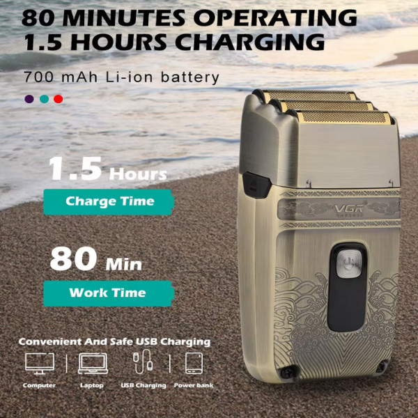 Електробритва VGR V-335 Шейвер Потрійне Лезо IPX6 LED Display Електробритва VGR V-335 Шейвер Потрійне Лезо IPX6 LED Display