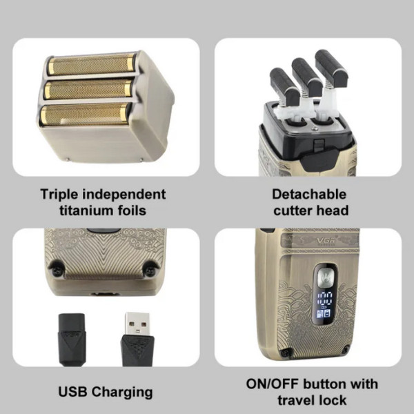 Електробритва VGR V-335 Шейвер Потрійне Лезо IPX6 LED Display Електробритва VGR V-335 Шейвер Потрійне Лезо IPX6 LED Display