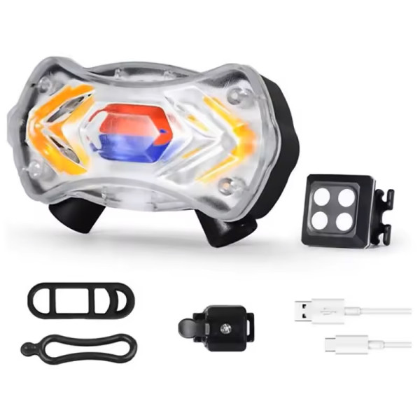 Ліхтар велосипедний KXK-03 STOP (червоний+синій), сирена, 2LASER, із зазначенням поворотів