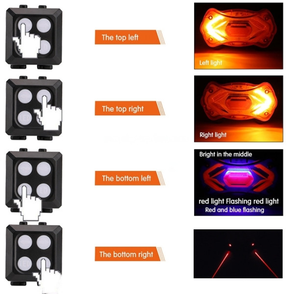 Ліхтар велосипедний KXK-03 STOP (червоний+синій), сирена, 2LASER, із зазначенням поворотів