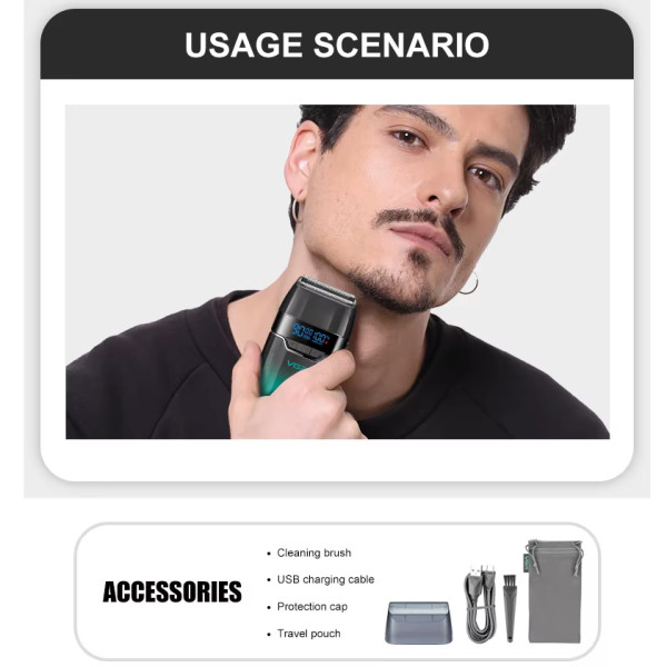 Электробритва VGR V-308 GREEN шейвер, двойное лезвие, 9000 RPM, LED Display