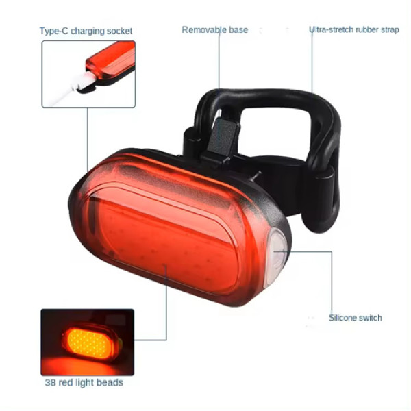 Велосипедна Стоп Мигалка Задня Baisk LED-USB C-Type MY-2106 Овальна Червоне Світло