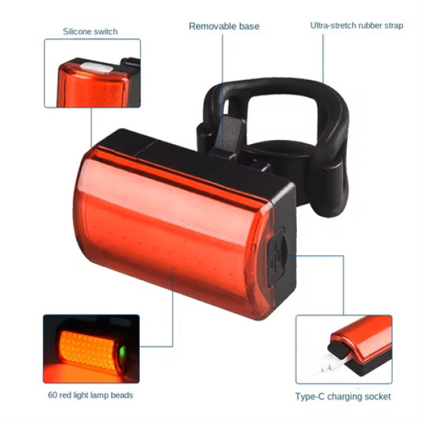 Велосипедна Стоп Мигалка Задня Baisk LED-USB C-Type MY-2105 Прямокутна Червоне Світло