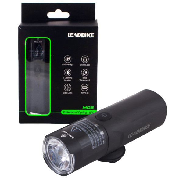 Велофара потужна LEADBIKE M02-OSRAM 400LM, 2000mAh, waterproof, children lock, Li-Ion акумулятор, ЗУ Type-C