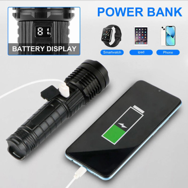 Ліхтар PLD-H007 WHITE LASER LED PM10-TG Li-Ion Акумулятор Power Bank Індикація Заряду ЗУ Type-C Zoom Box Ліхтар PLD-H007 WHITE LASER LED PM10-TG Li-Ion Акумулятор Power Bank Індикація Заряду ЗУ Type-C Zoom Box