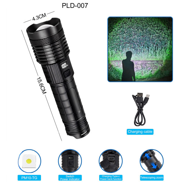 Ліхтар PLD-H007 WHITE LASER LED PM10-TG Li-Ion Акумулятор Power Bank Індикація Заряду ЗУ Type-C Zoom Box Ліхтар PLD-H007 WHITE LASER LED PM10-TG Li-Ion Акумулятор Power Bank Індикація Заряду ЗУ Type-C Zoom Box