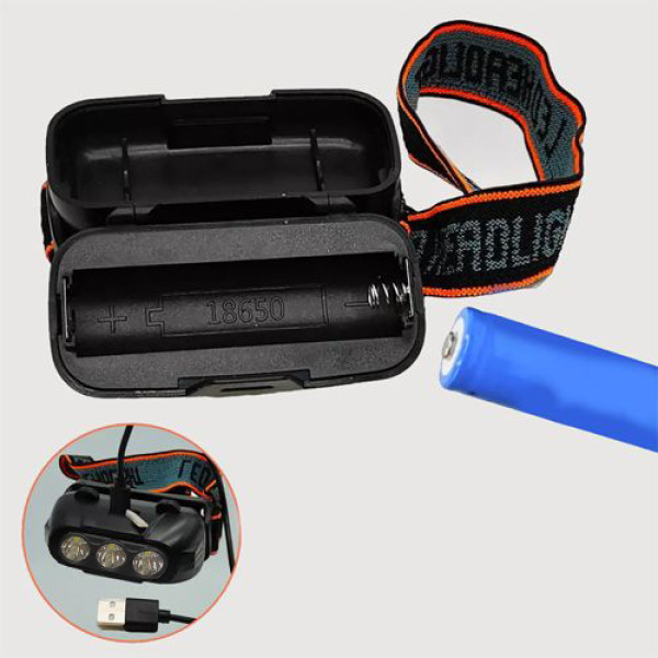 Ліхтар Налобний KX-215-LED+2COB 1x18650 ЗП Type-C Box