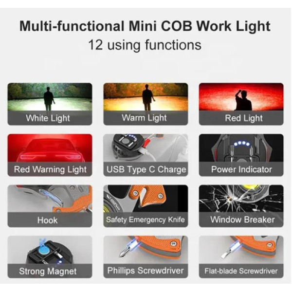 Ліхтар MULTIFUNCTIONAL W5143-COB White+Yellow+Red Multitool Li-Ion Акумулятор Магніт Карабін Викрутка ЗП Type-C Ліхтар MULTIFUNCTIONAL W5143-COB White+Yellow+Red Multitool Li-Ion Акумулятор Магніт Карабін Викрутка ЗП Type-C