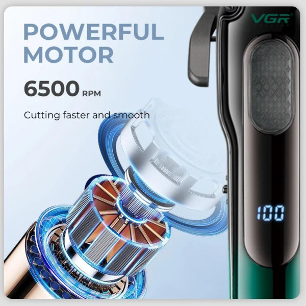 Акумуляторна Машинка Для Стрижки Clipper VGR V-013 RED 8 Насадок 6500 RPM 2000 mAh LED Display