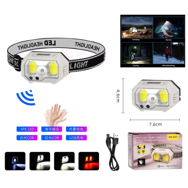 Ліхтар Налобний SH-S31-XPE+COB White+Red Motion Sensor Вбудований Акумулятор ЗП Type-C Box Ліхтар Налобний SH-S31-XPE+COB White+Red Motion Sensor Вбудований Акумулятор ЗП Type-C Box