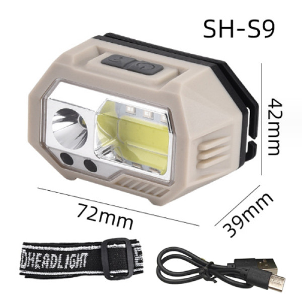 Ліхтар Налобний SH-S9-XPE+COB+3SMD Red Motion Sensor Вбудований Акумулятор ЗП Type-C Box