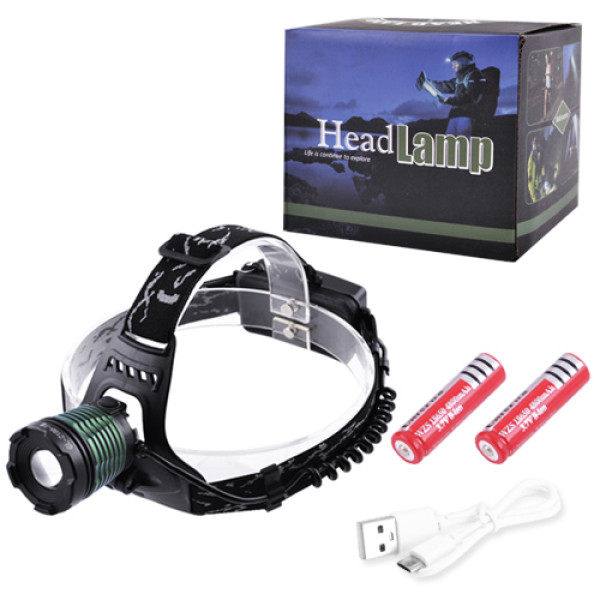 Ліхтар налобний Police 2188-T6, 2х18650, zoom, ЗУ microUSB, Box