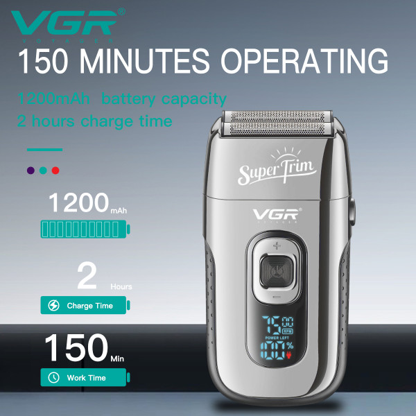 Электробритва VGR V-332 SILVER шейвер, двойное лезвие, триммер, LED Display