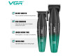 Комплект VGR 2 в 1 V-640 GREEN акумуляторная машинка для стрижки (clipper) та триммер