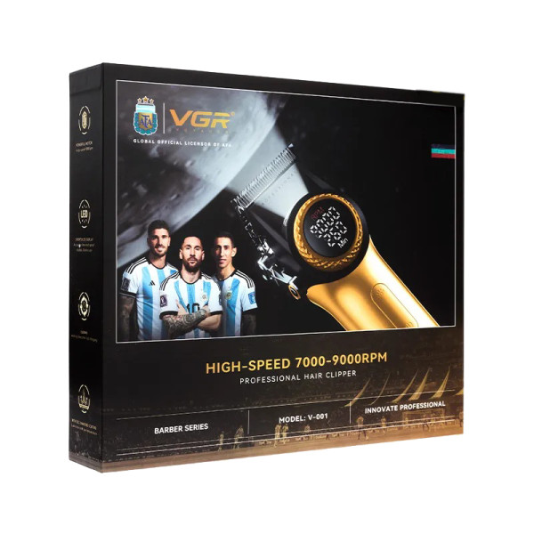 Акумуляторна Машинка Для Стрижки Clipper VGR V-001 GOLD 10 Насадок 9000 RPM 4600 mAh LED Light LED Display