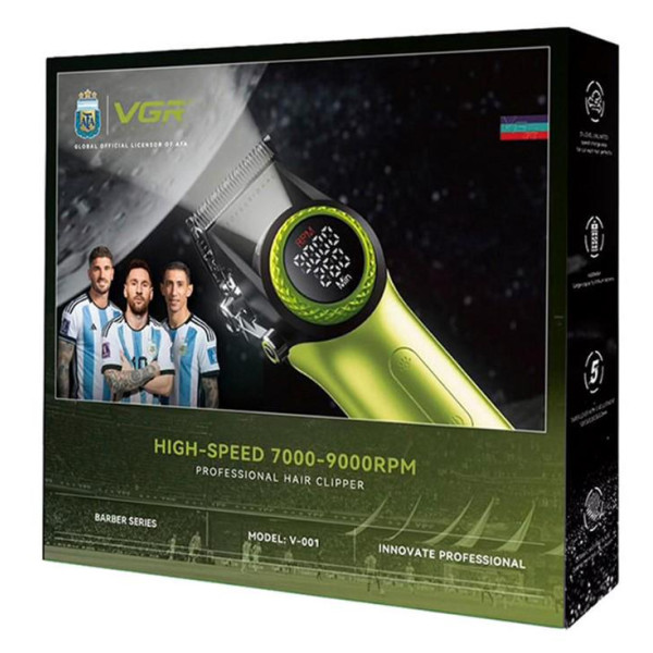 Акумуляторна Машинка Для Стрижки Clipper VGR V-001 GREEN 10 Насадок 9000 RPM 4600 mAh LED Light LED Display