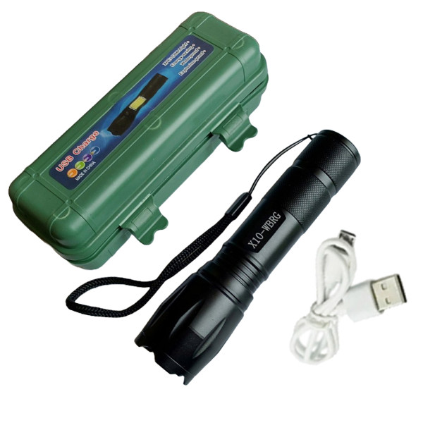 Ліхтар X10-4XPE LED WHITE+RED+BLUE+GREEN Li-Ion Акумулятор ЗП microUSB Zoom Ліхтар X10-4XPE LED WHITE+RED+BLUE+GREEN Li-Ion Акумулятор ЗП microUSB Zoom